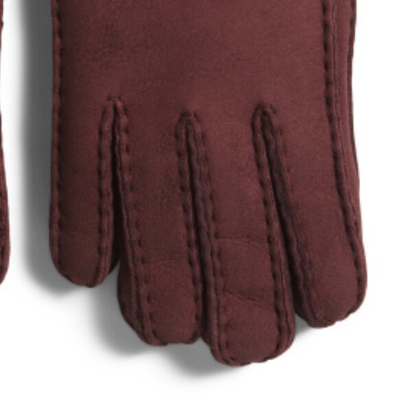 NEW SURELL Sheepskin Shearling Seamed Gloves  Wine for women 267tn - Picture 2 of 3